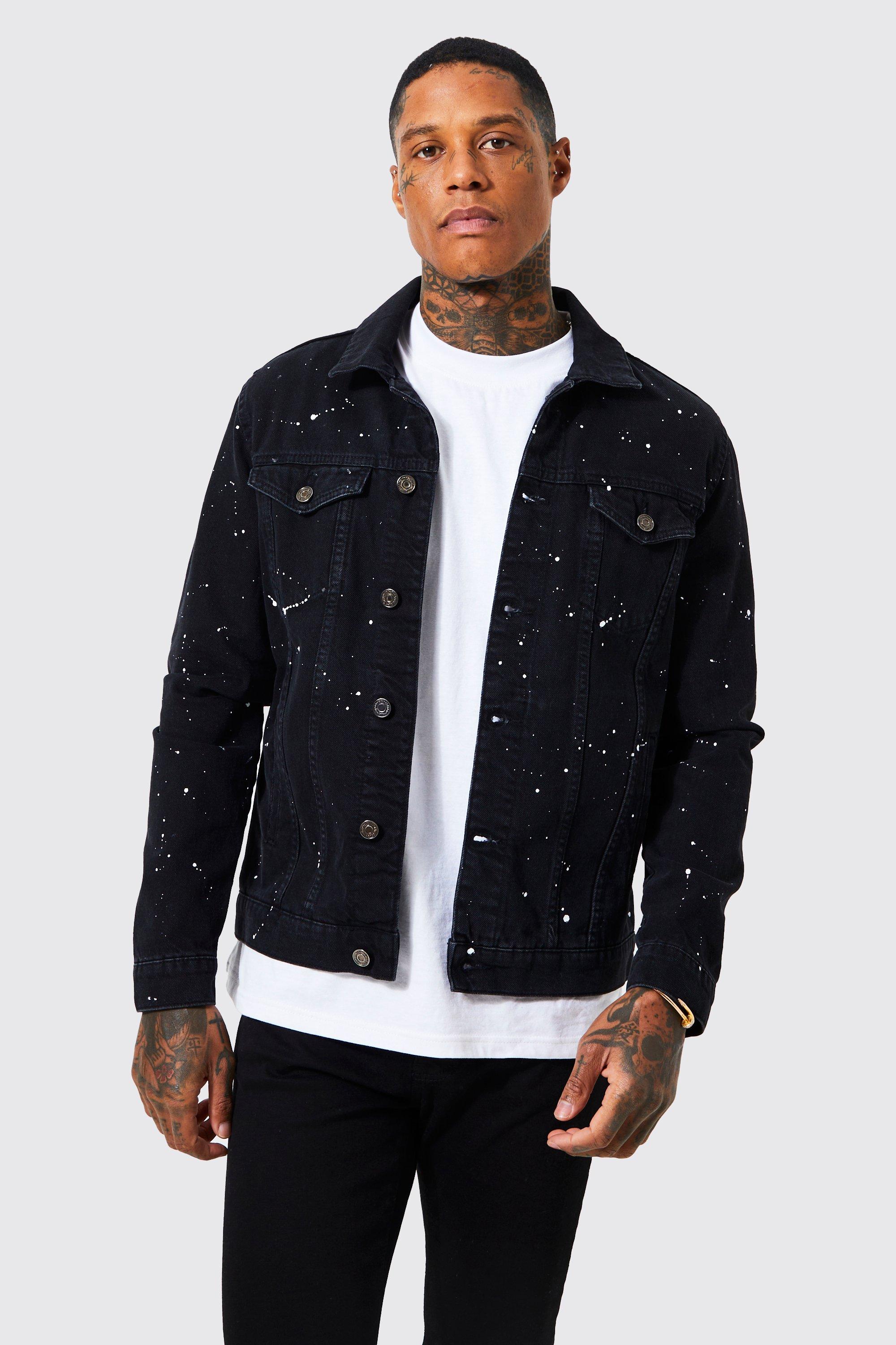 Black denim 2025 jacket paint splatter